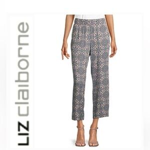 Liz Claiborne Mid Rise Straight Pull On Pants Cream Black White Geometric Sz 1X